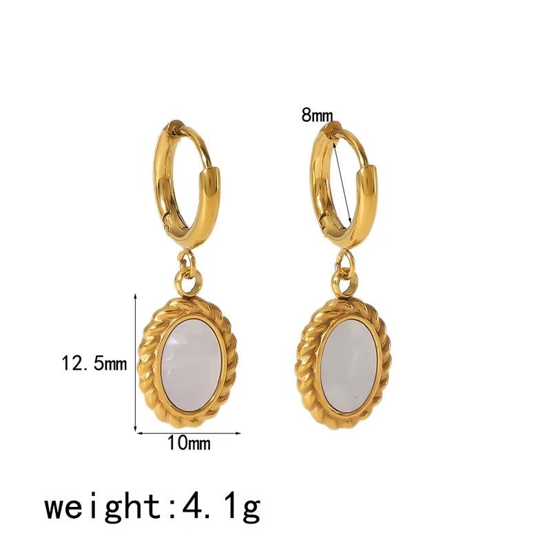 Oval Earrings- Stainless Steel Pearl Gold Stud Earrings