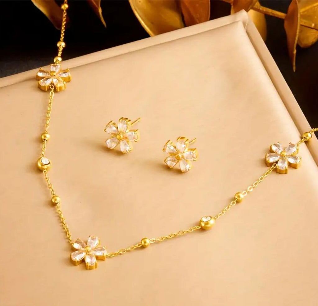 Florence Necklace Set - Stainless Steel Flower Jewelry Set for Women - Includes Necklace & Earrings