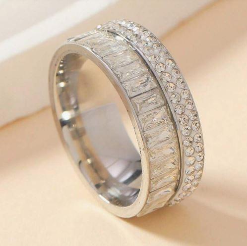 Casher Ring - Stainless Steel Rectangle Cubic Zirconia Ring