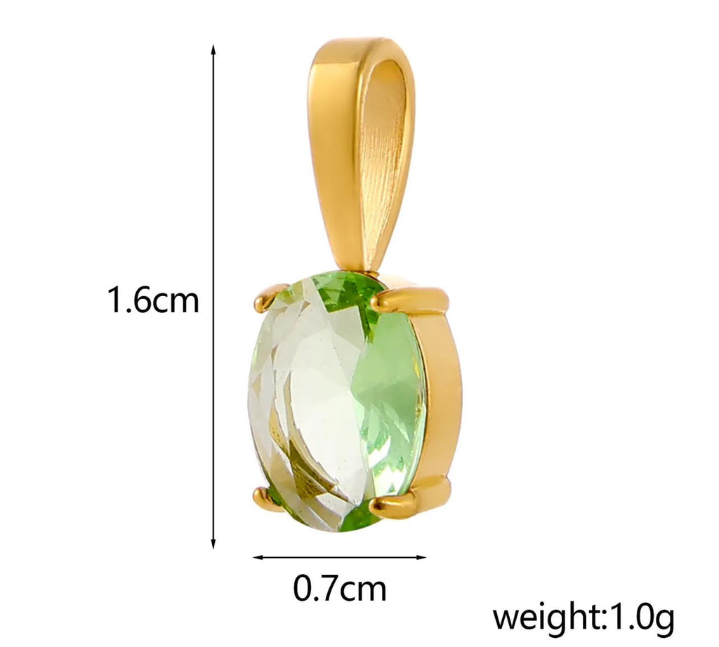 Oval Birthstone Pendant- 14 * 7mm 45cm Stainless Steel Birthstone Zircon