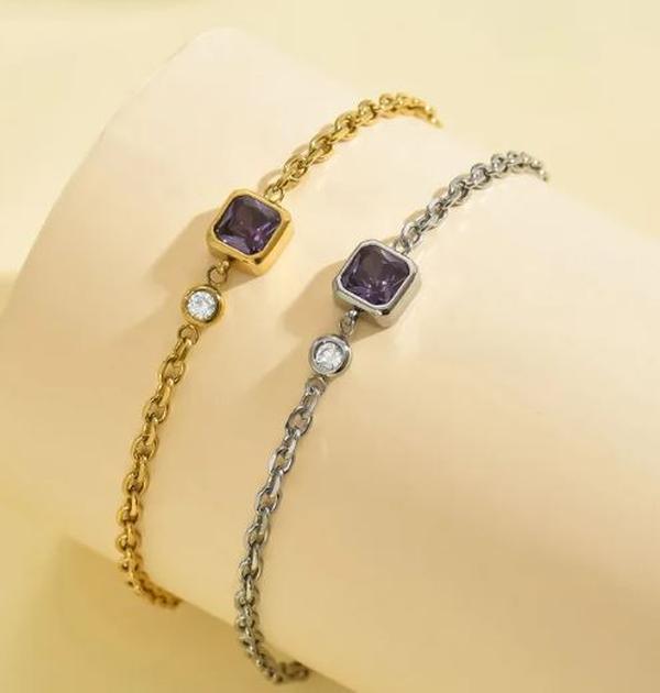 Glam Stainless Steel Gold Plated Gem Zircon Cuban Link Chain Curb Chain Bracelets In Bulk