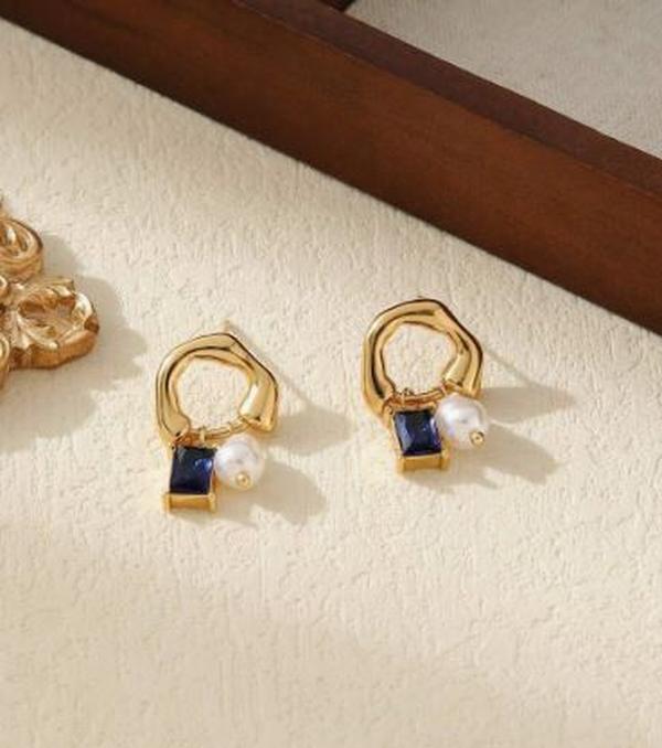 1pair Stainless Steel 18k Plated Pearl & Cubic Zirconia Earrings Suitable For Work, Party, Date