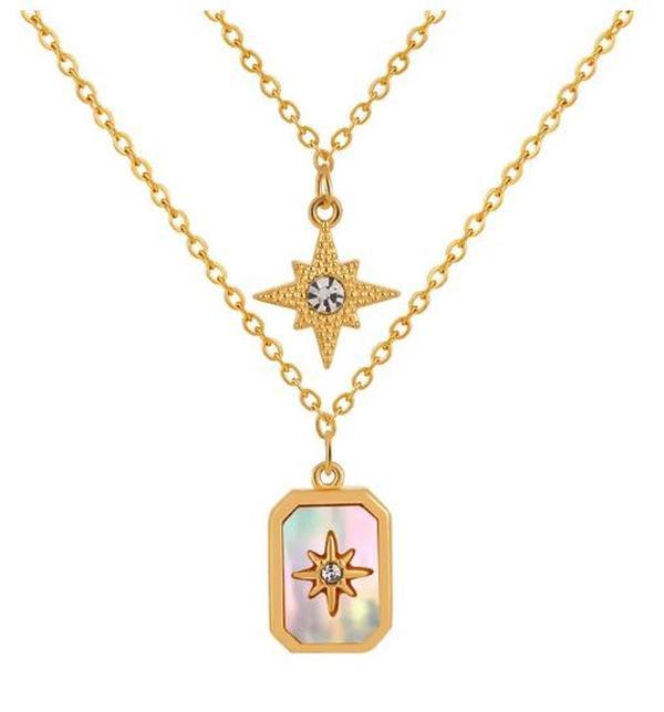 Star Marble Necklace Stainless Steel Plating Layered Necklaces Cable Chain