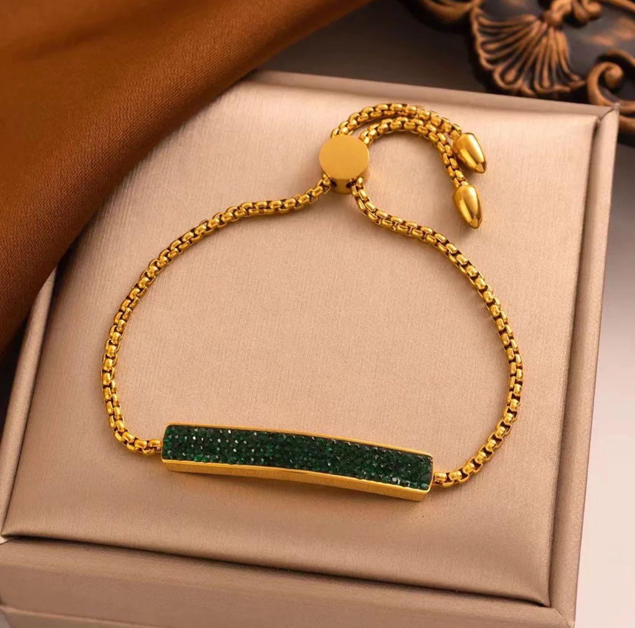 Green Emerald Bracelet, Adjustable Stretch Design in stainless steel