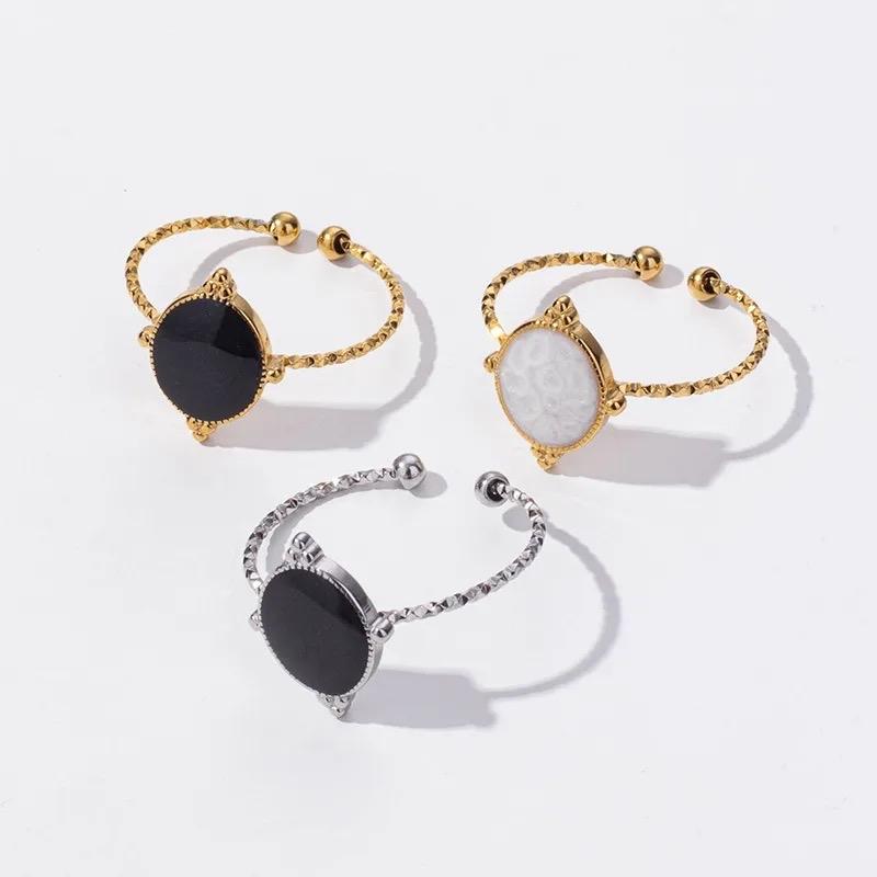 Adjustable ring with marble stainless steel