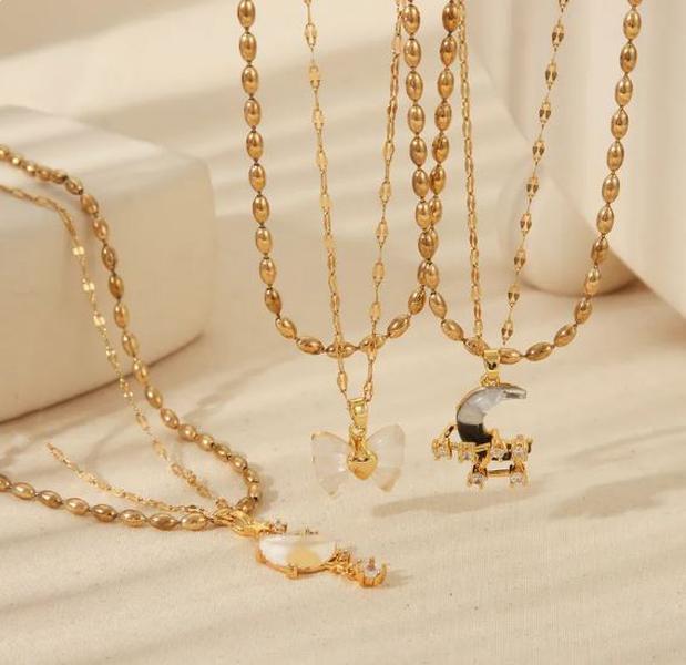 Allure necklace - Stainless steel Beaded double chain necklaces