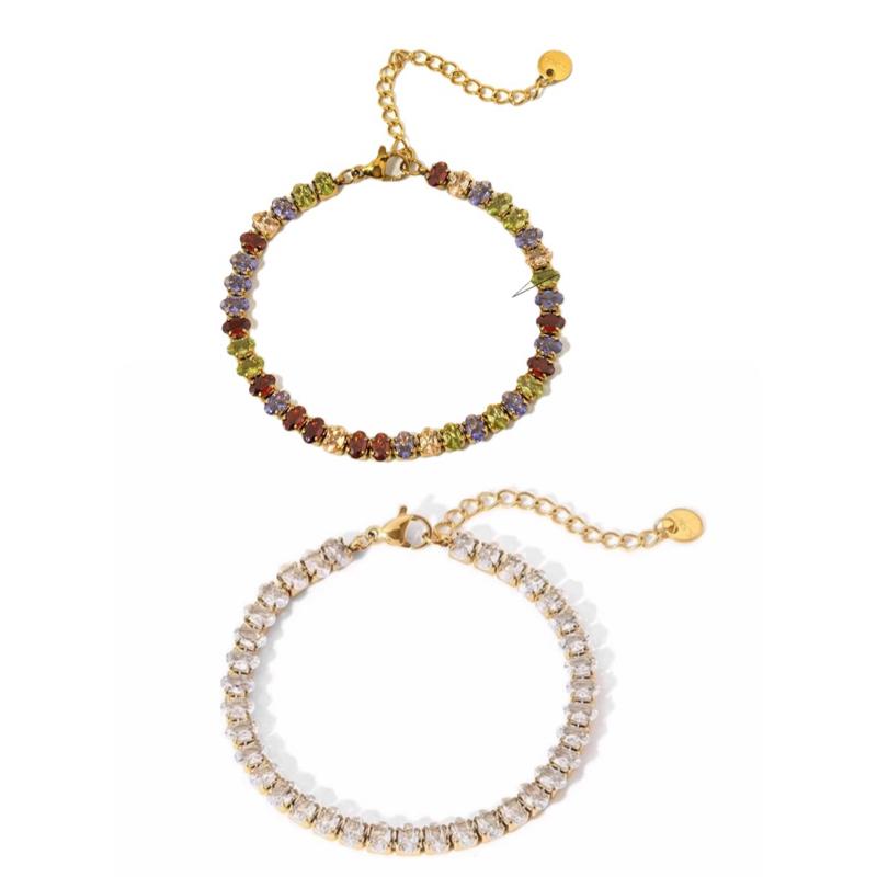 Almond Tennis Bracelet- oval Stainless Steel 18K Gold Plated Synthetic Zircon Cable Chain Bracelets