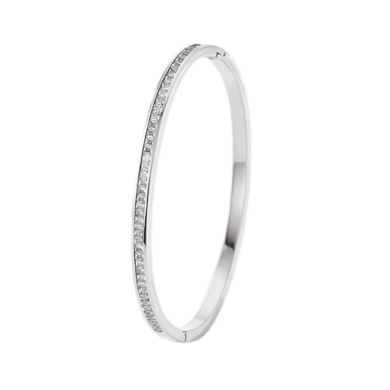 Bliss Bangles - Stainless Steel Bangle with Colorful Cubic Zirconia Chic Half Circle Design Bangle