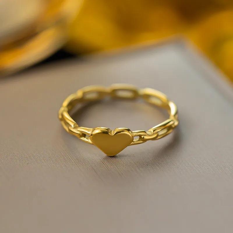 Heart chain Ring - Stainless steel ring in gold and silver