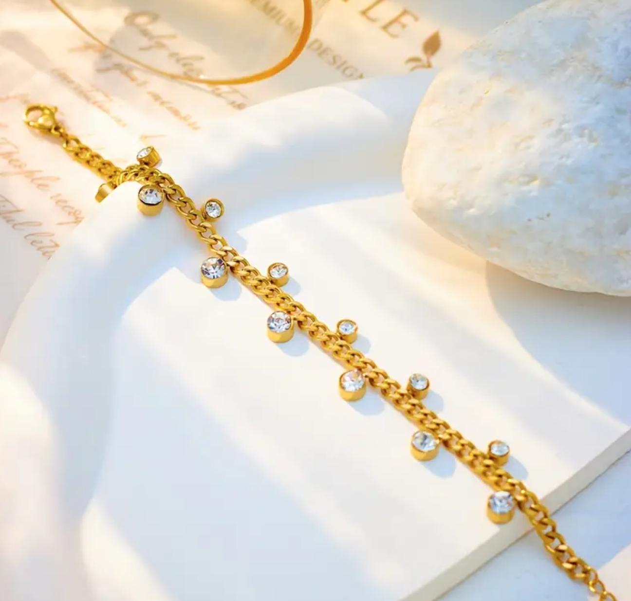 Sophie Bracelet - Stainless Steel Hip-Hop Style Bracelet With Circular zirconia Accents, Fade-Resistant, Wet-Proof Jewelry For Street Fashion