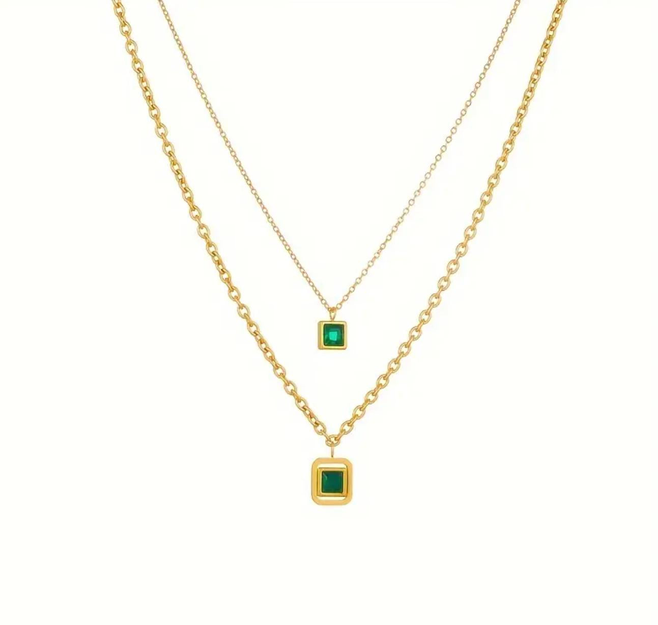 Maha Necklace - Layered Collarbone Stainless Steel Chain Necklace with Synthetic Cubic Zirconia Pendant