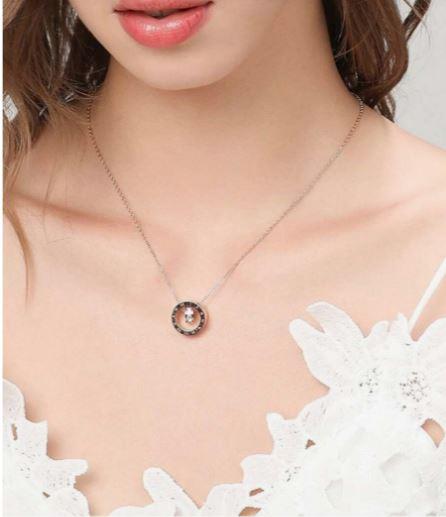 1pc Silver Tone Roman Numeral & Cubic Zirconia Round Circle Pendant Necklace