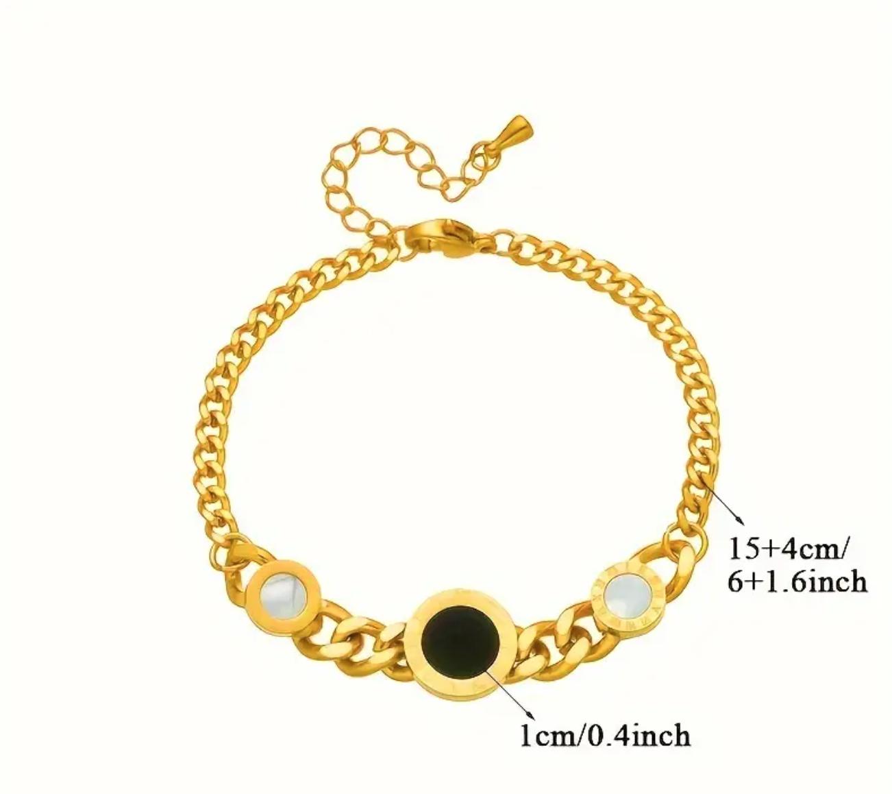 Roman Coin bracelet - Stainless Steel Roman Numeral Coin Link bracelet, Unisex, No Plating, Resin Inlay, for Daily Wear