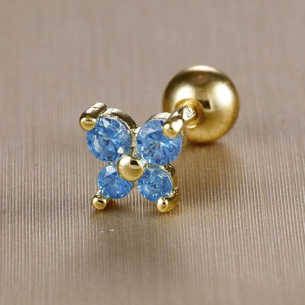 Birthstone Studs - flower studs Stainless Steel Zircon Ear ball Studs