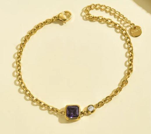 Glam Stainless Steel Gold Plated Gem Zircon Cuban Link Chain Curb Chain Bracelets In Bulk