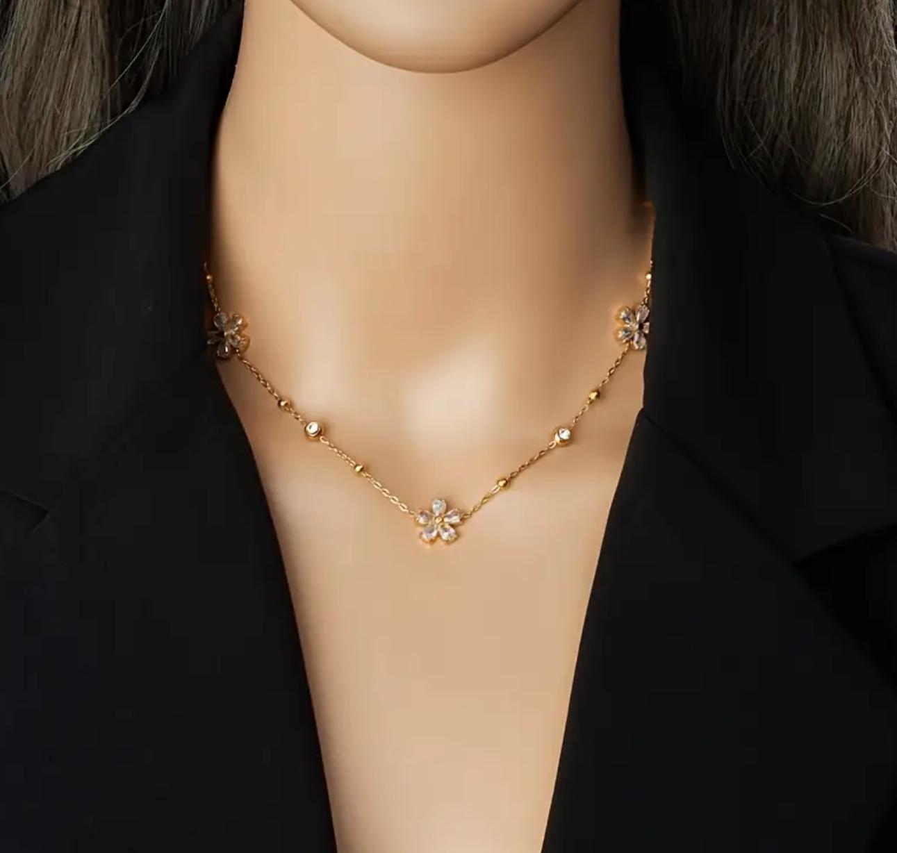 Florence Necklace Set - Stainless Steel Flower Jewelry Set for Women - Includes Necklace & Earrings