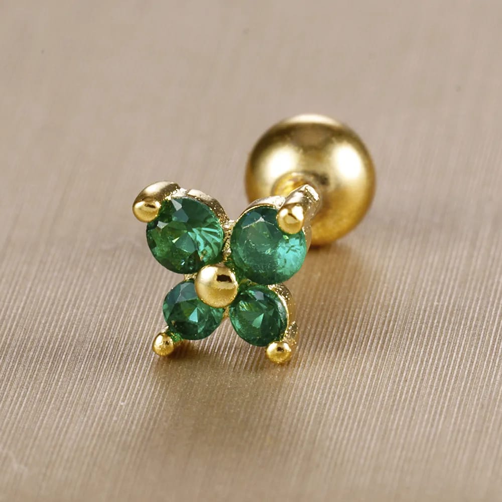 Birthstone Studs - flower studs Stainless Steel Zircon Ear ball Studs