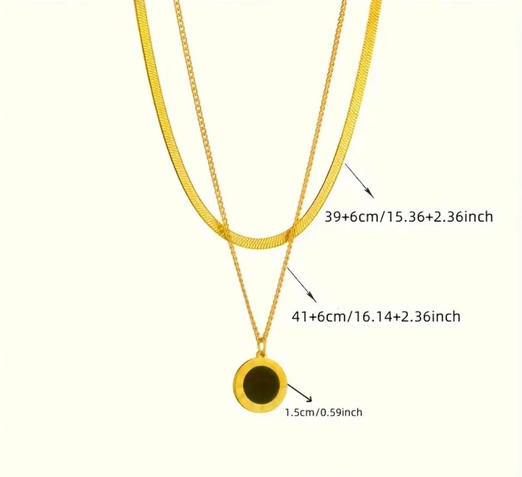 Roman 2 in 1 necklace - Golden Stainless Steel Necklace With Black Resin Inlay, Vintage Roman Numeral Coin Pendant Necklace