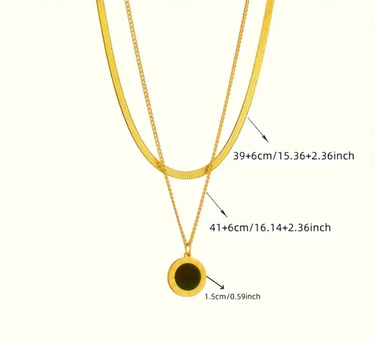 Roman 2 in 1 necklace - Golden Stainless Steel Necklace With Black Resin Inlay, Vintage Roman Numeral Coin Pendant Necklace