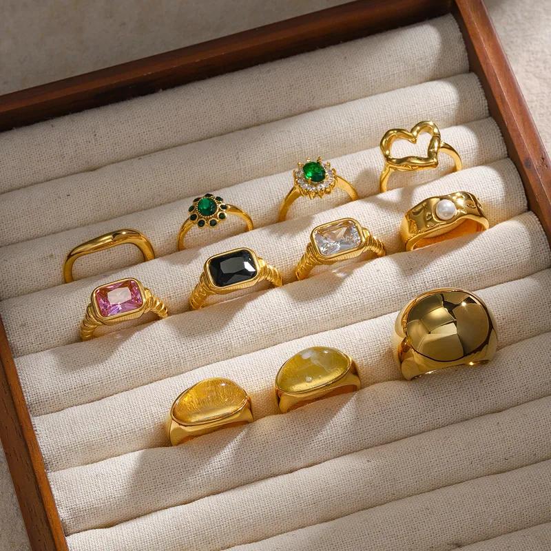 Emerald Ring - Stainless Steel gold plated ring