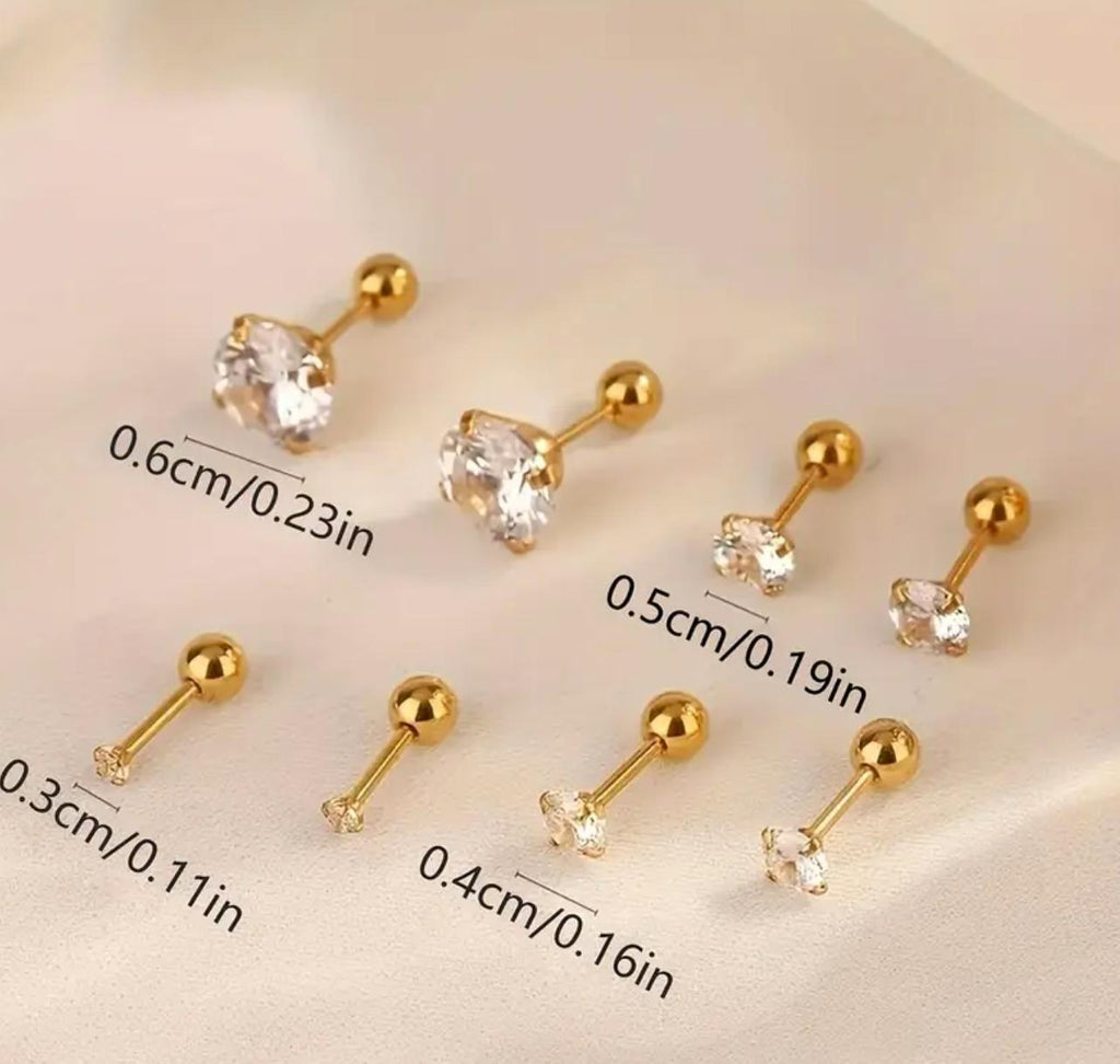 Clear Studs - Stainless Steel Stud Earring Round Synthetic Cubic Zirconia
