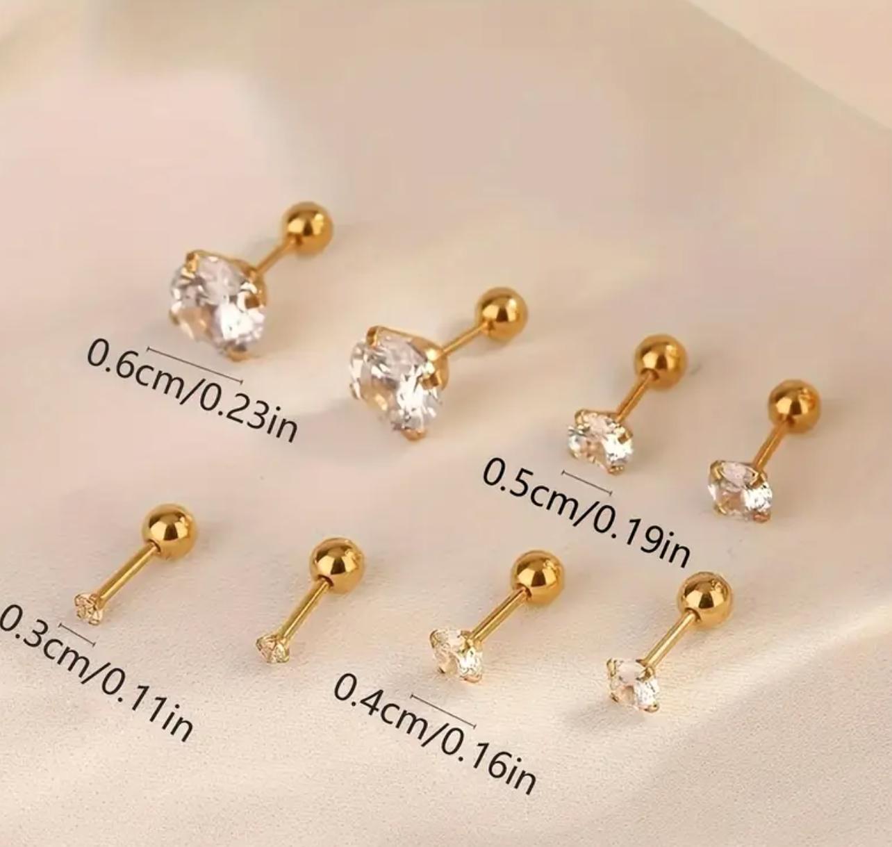Clear Studs - Stainless Steel Stud Earring Round Synthetic Cubic Zirconia