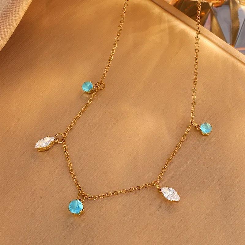 Ice blue set - Stainless Steel 18k gold Plated Bracelets Necklace