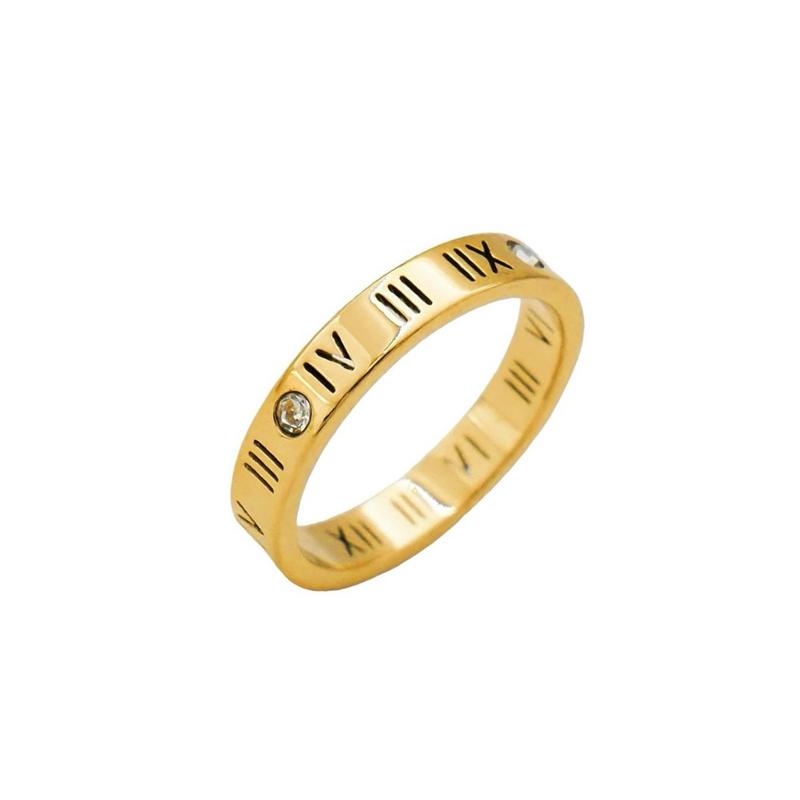 Romanian Numeral Ring In Gold Stainless Steel Zircon Plating Open Rings