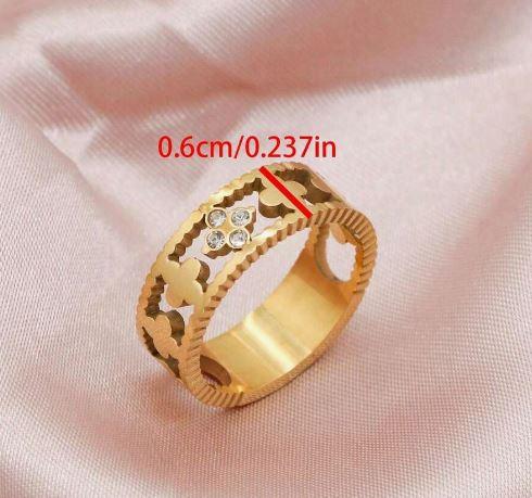 1 Width 6mm Premium Stainless Steel Ring Accessories For Women Four-Leaf Clover Hollow Out Wedding Jewelry Valentines