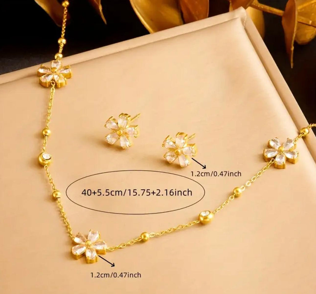 Florence Necklace Set - Stainless Steel Flower Jewelry Set for Women - Includes Necklace & Earrings