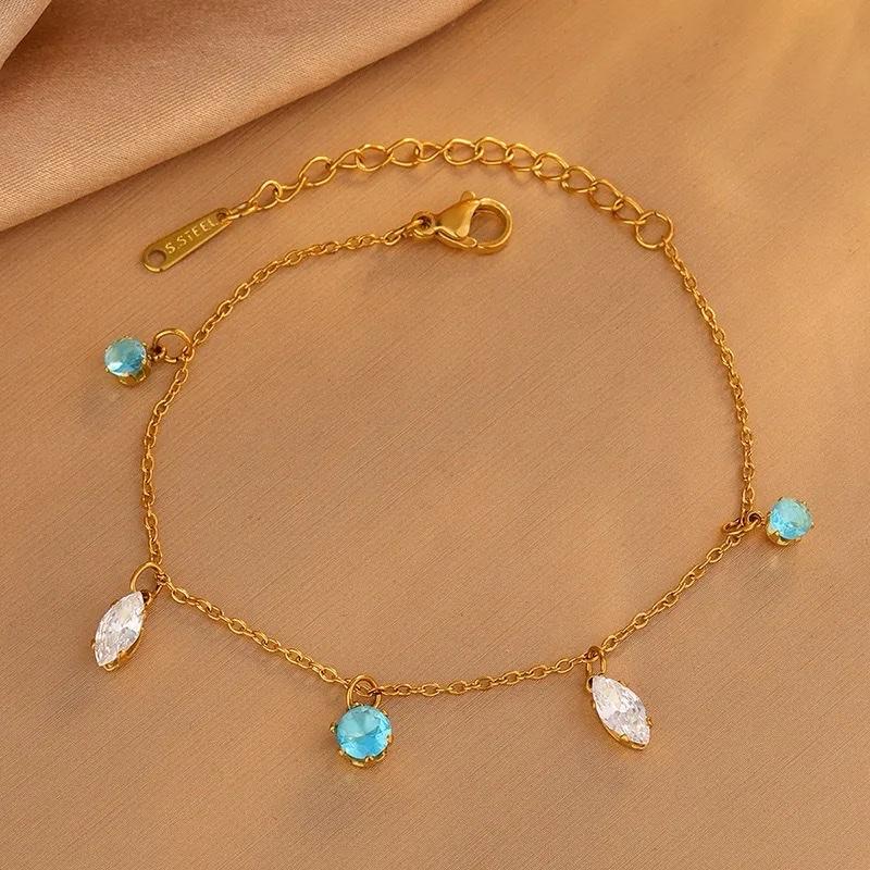 Ice blue set - Stainless Steel 18k gold Plated Bracelets Necklace
