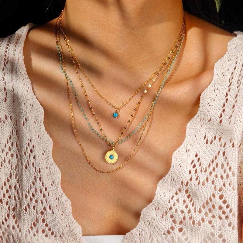 Turquoise layer set - Stainless steel bracelet and necklace set