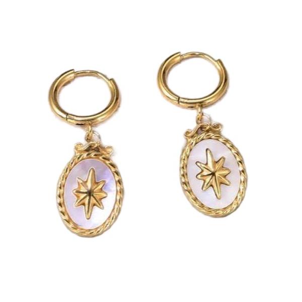 Star Earrings Marble Stainless Steel 18K Gold Plated Drop Earrings